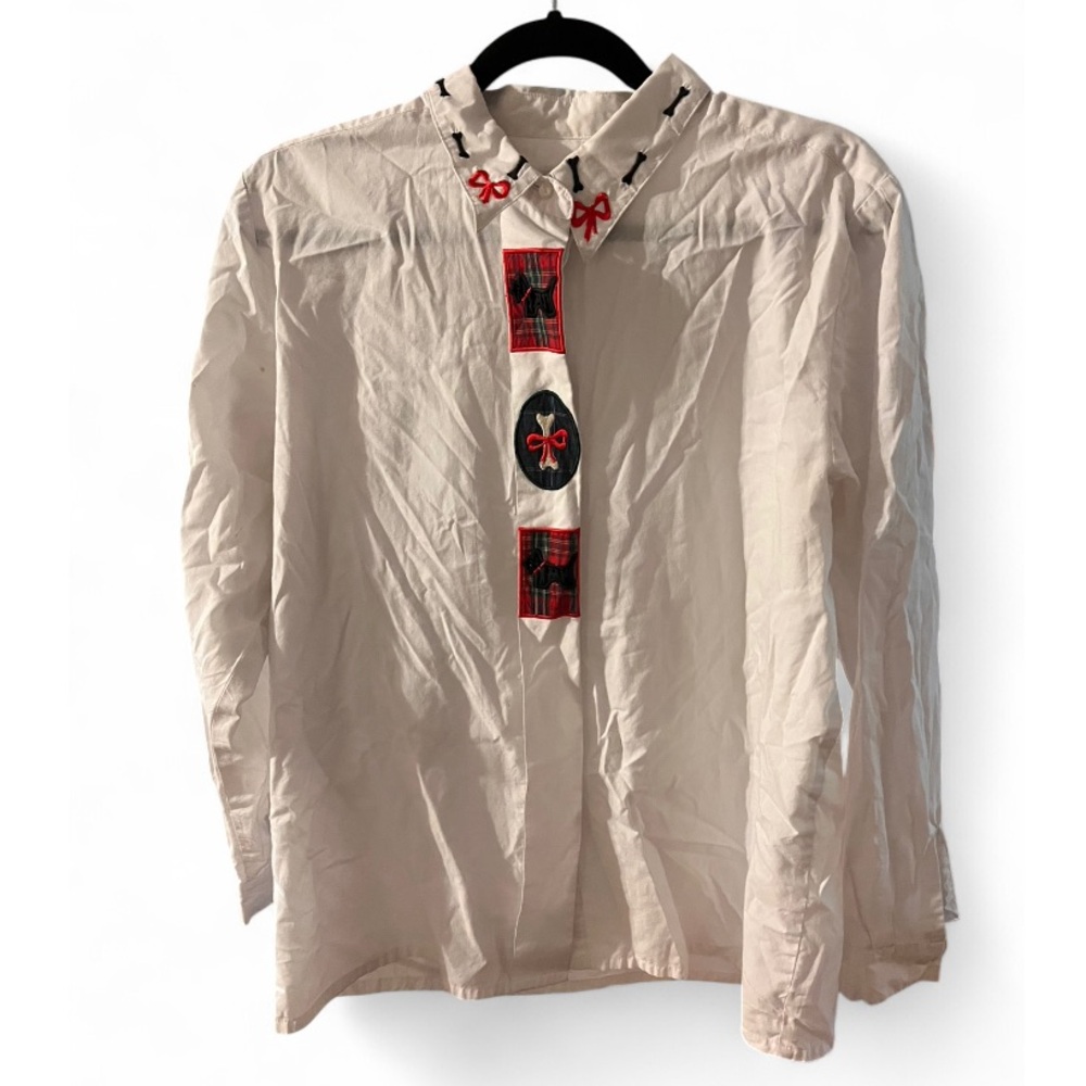 Vintage White button up with Red and Black Accents
